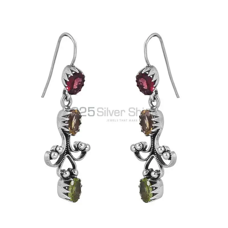Garnet-Citrine-Peridot Stone Earring In 925 Fine Silver Earring 925SE05_1