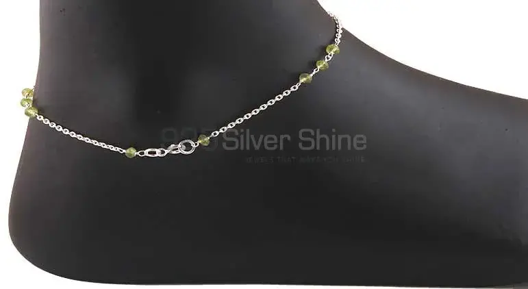 Peridot Beads Stone Anklet In Sterling Silver Jewelry