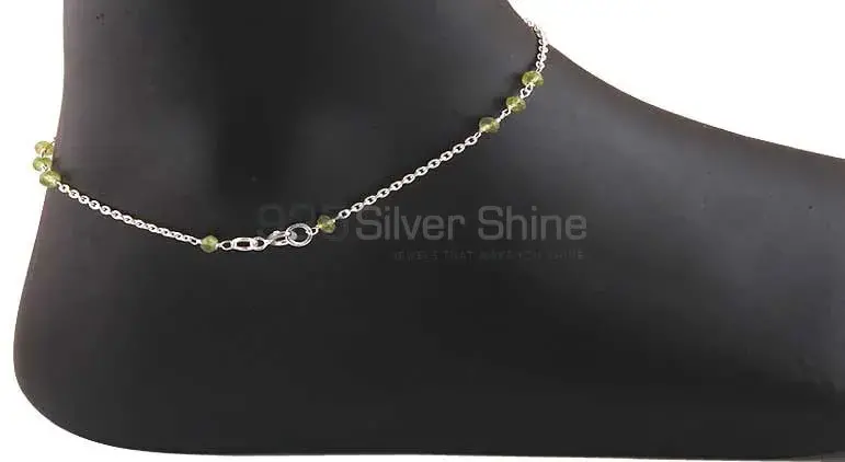 Peridot Beads Stone Anklet In Sterling Silver Jewelry 925ANK157-2