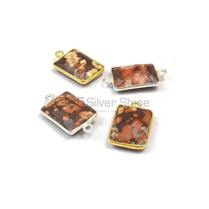 Pieces Jasper Octagon Gemstone Single Bail Bezel Sterling Silver Gold Vermeil Gemstone Connector 925GC392_2