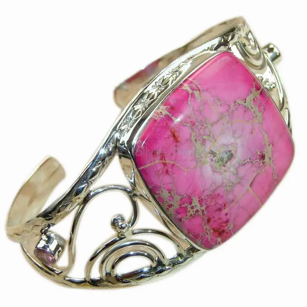 Pink Jasper-Topaz Gemstone Bracelet In Sterling Silver Jewelry 925SSB183