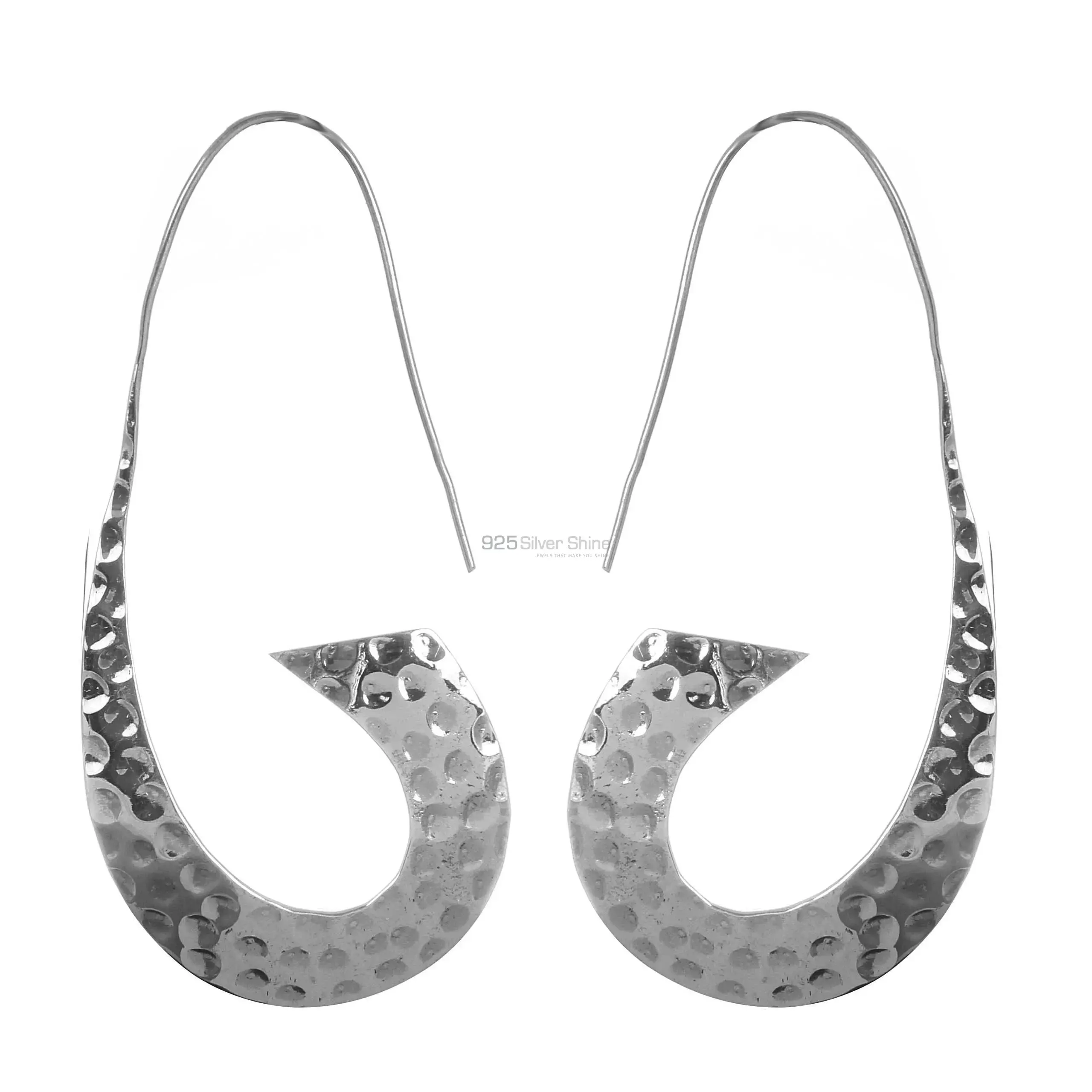 Plain Hammer Fine Silver Earrings Jewelry 925SE190_0