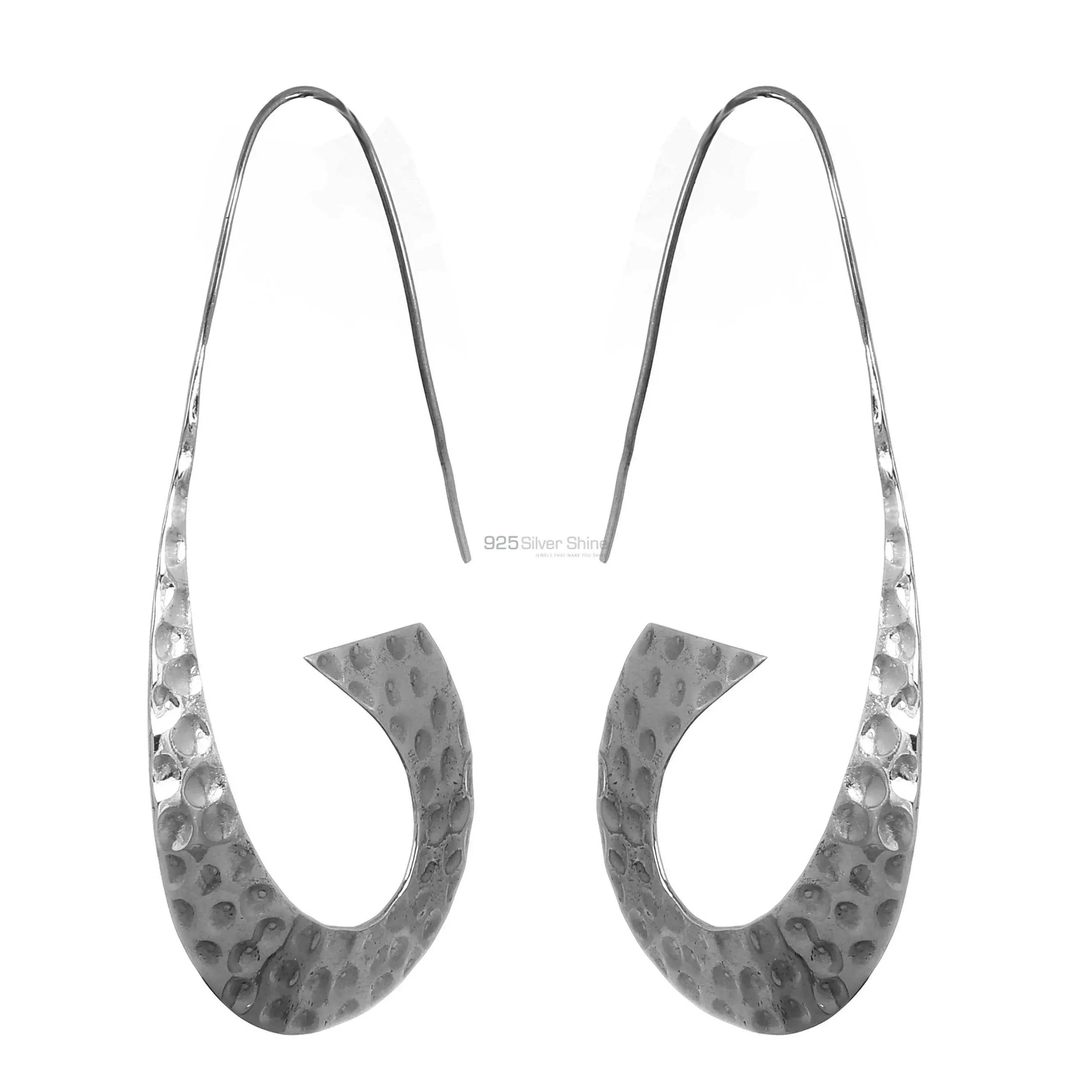 Plain Hammer Fine Silver Earrings Jewelry 925SE190_1