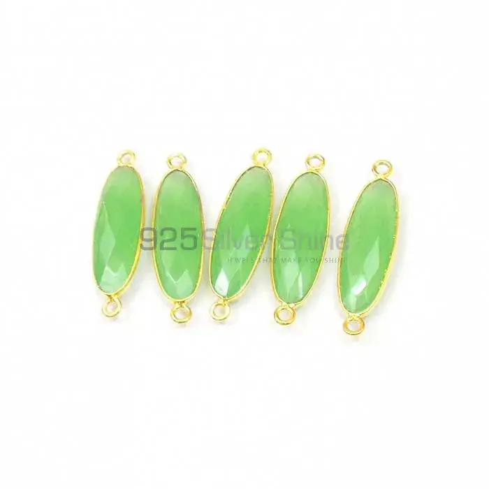 Prehnite Chalcedony Oval Gemstone Double Bail Bezel Sterling Silver Gold Vermeil Connector 925GC136