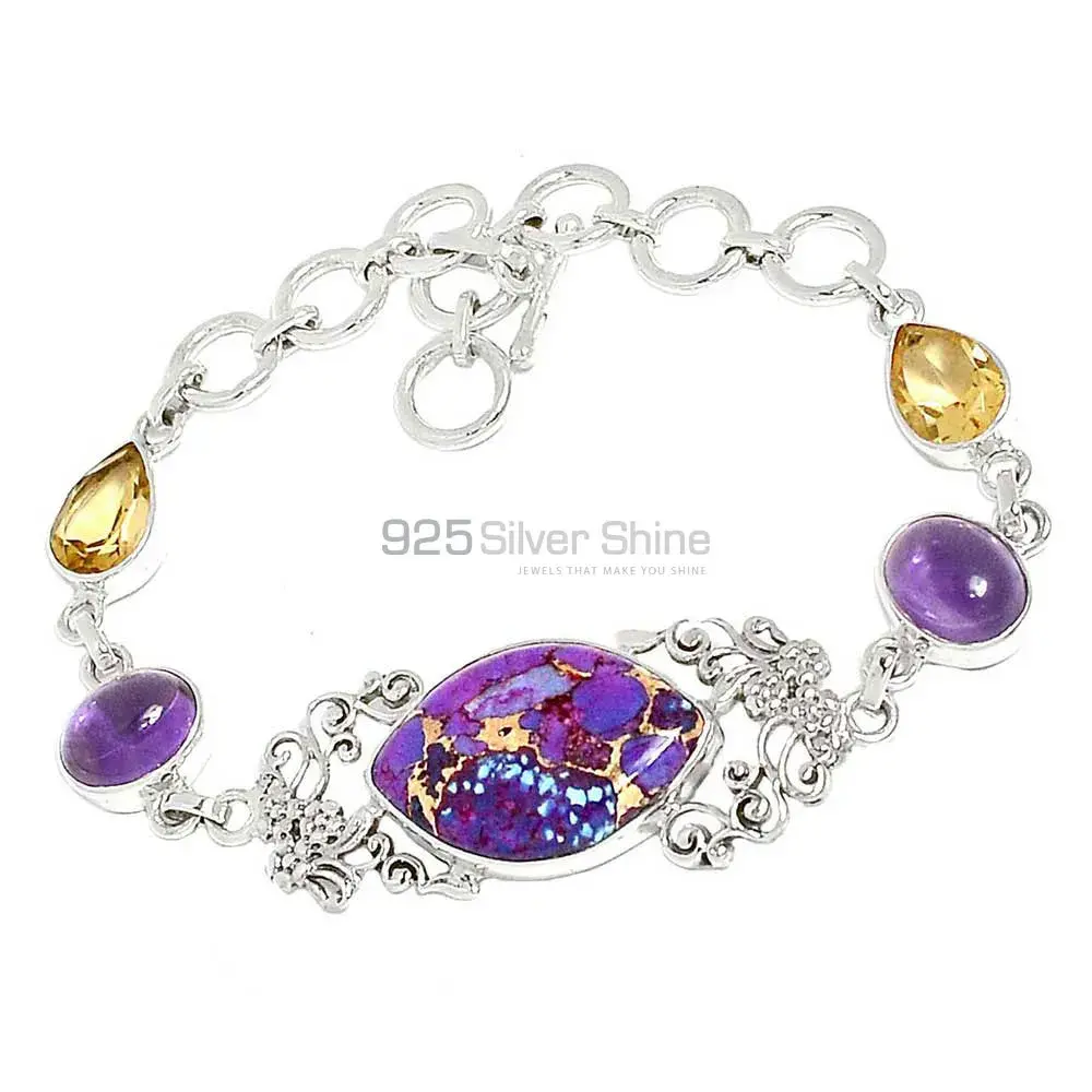Purple Copper Turquoise-Amethyst-Citrine High Quality Gemstone Bracelets In Sterling Silver Jewelry 925SB298-5