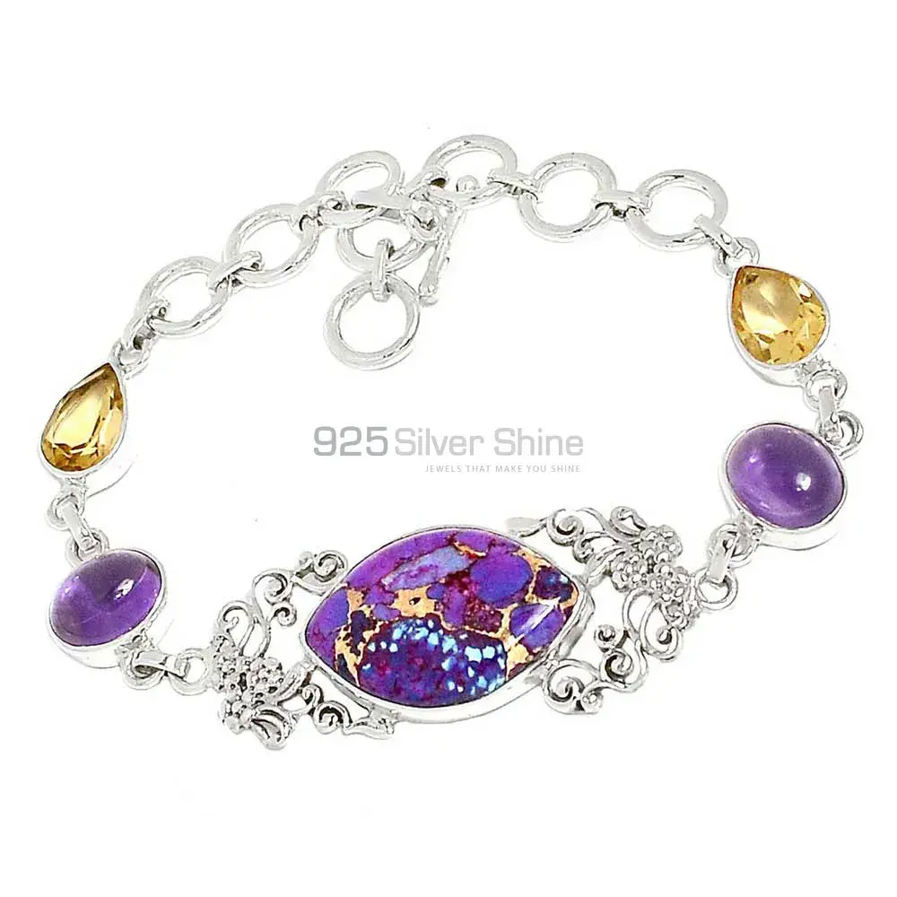 Purple Copper Turquoise-Amethyst-Citrine Gemstone Bracelets In Sterling Silver Jewelry 925SB298-5
