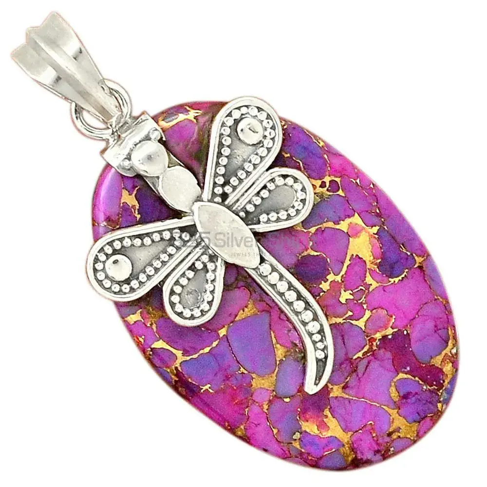 Purple Copper Turquoise Gemstone Pendants Wholesaler In Fine Sterling Silver Jewelry 925SP68-2