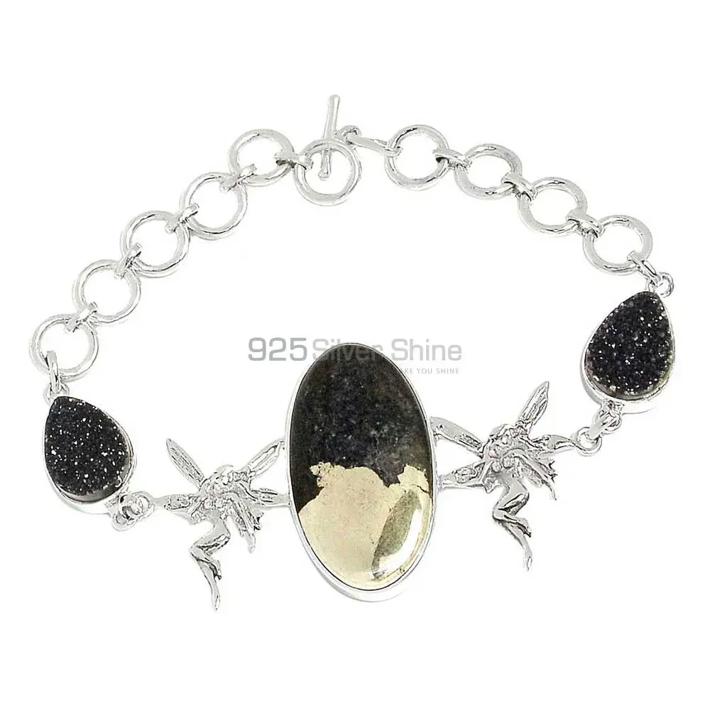 Pyrite-Druzy Gemstone Bracelets In Fine Sterling Silver Jewelry 925SB299-6