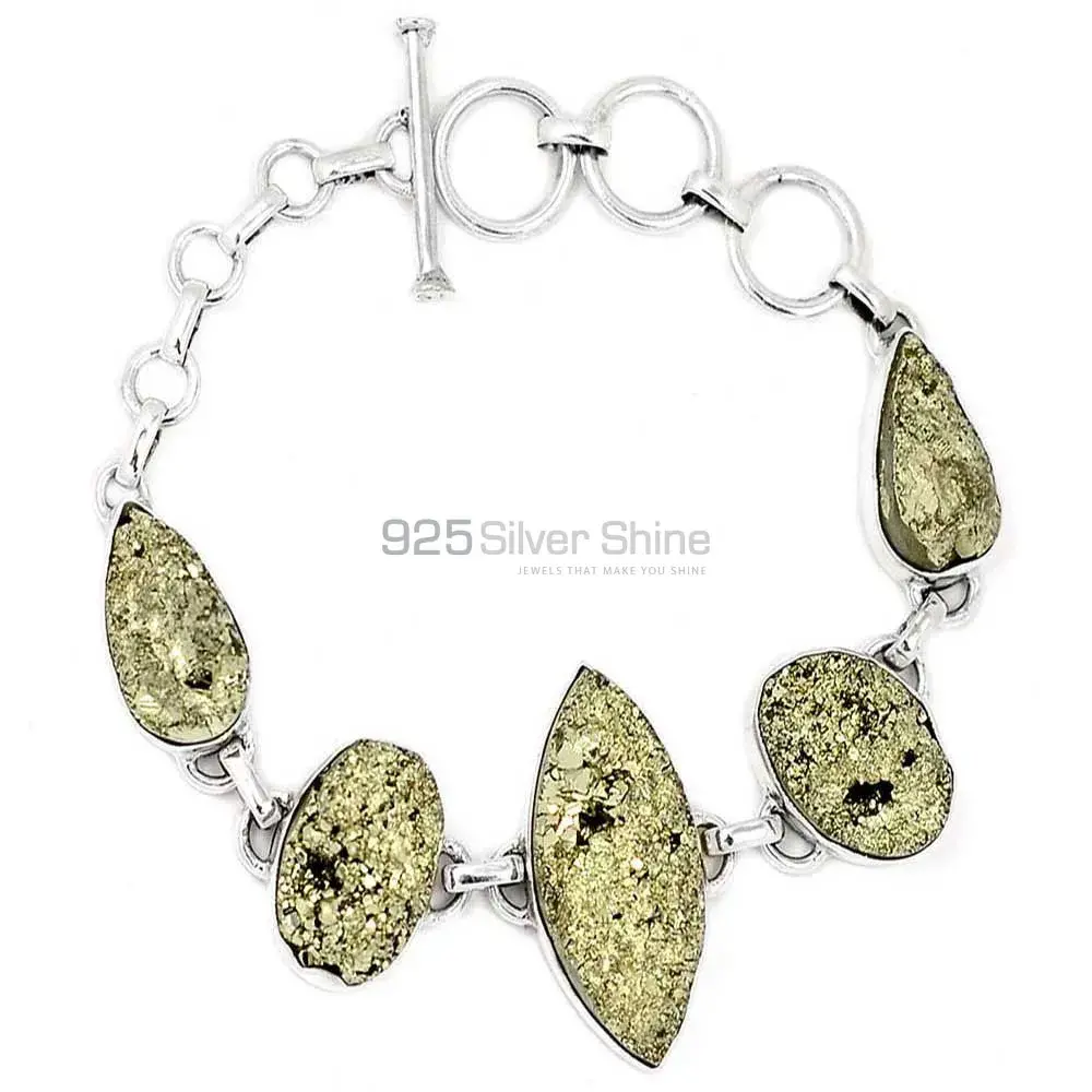 Pyrite Druzy Gemstone Bracelets In Fine Sterling Silver Jewelry 925SB311-2
