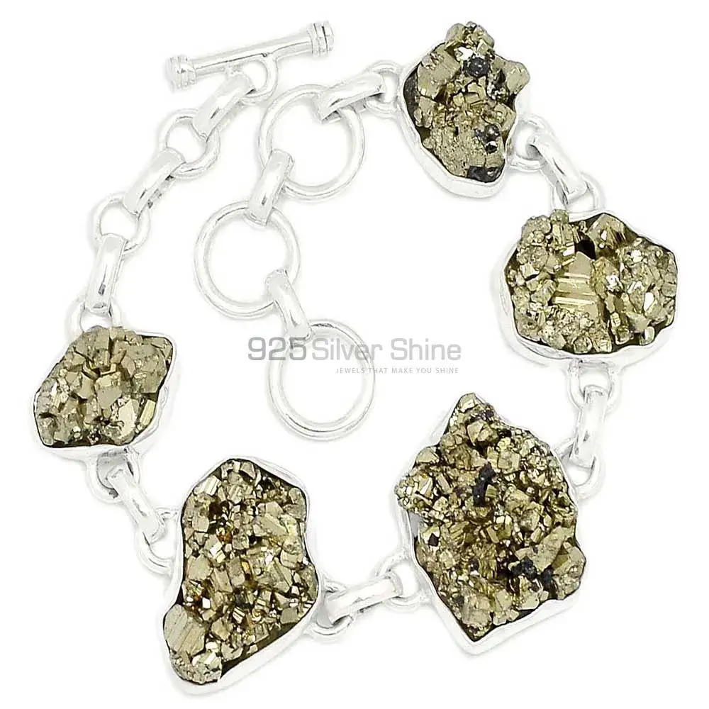 Pyrite Druzy Gemstone Handmade Bracelets In Solid Sterling Silver Jewelry 925SB311-1
