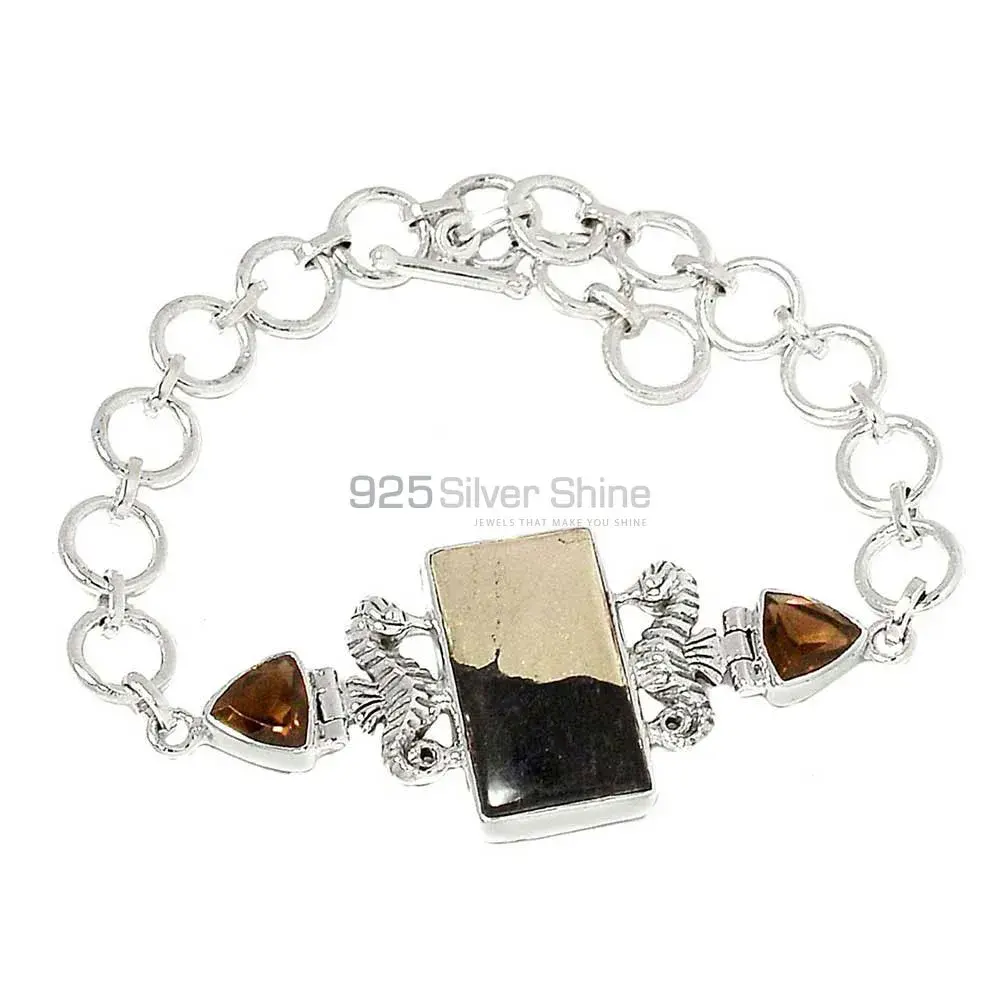Pyrite-Smoky Quartz Best Price Gemstone Bracelets Wholesaler In Fine Sterling Silver Jewelry 925SB298-2