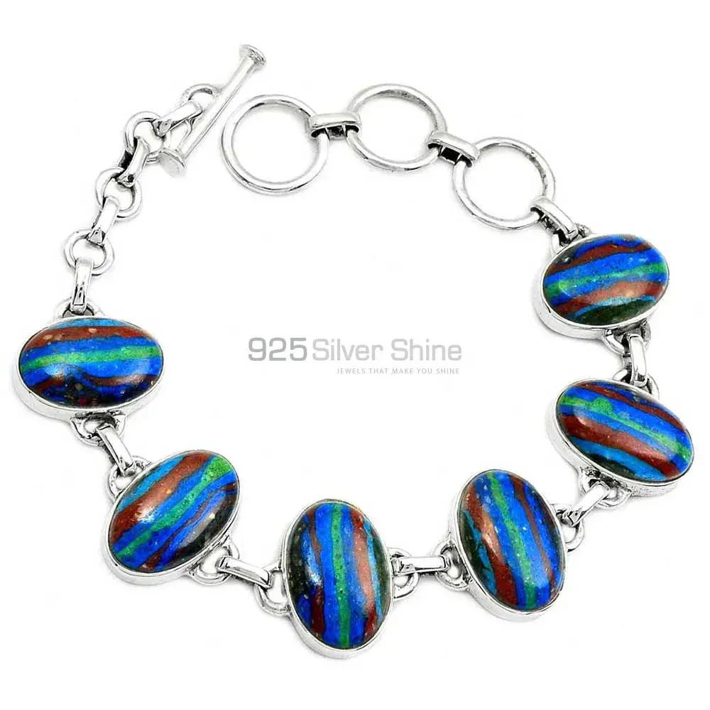 Rainbow Calsilica Gemstone Handmade Bracelets In Solid Sterling Silver Jewelry 925SB266-2