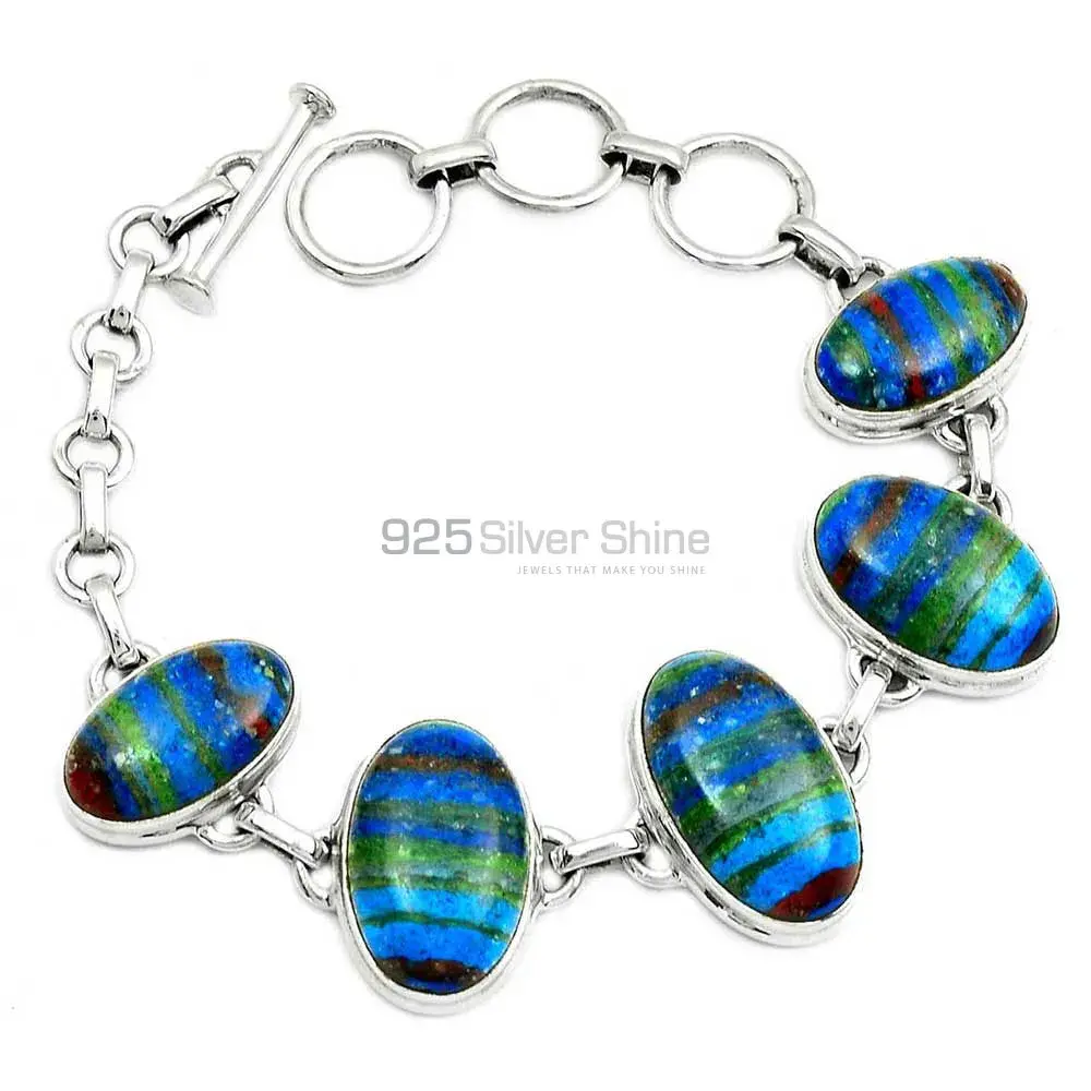 Rainbow Calsilica Gemstone Handmade Bracelets In Solid Sterling Silver Jewelry 925SB266-2_0