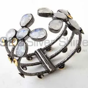 Rainbow Moonstone Bangle In 925 Silver Black Rhodium Jewelry 925SSB298