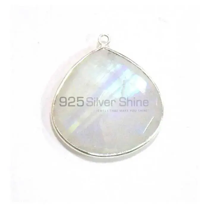 Rainbow Moonstone Heart Gemstone Single Bail Bezel Sterling Silver Gemstone Connector 925GC281