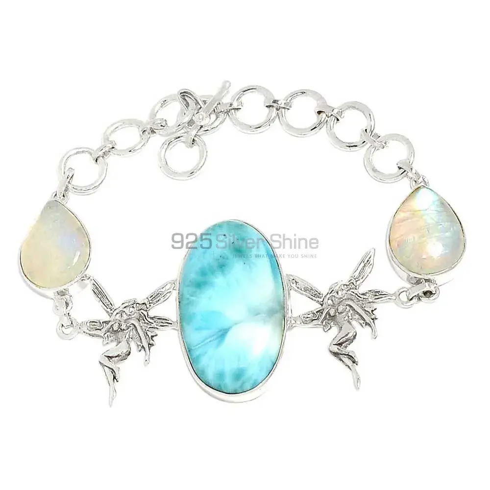 Rainbow Moonstone Larimar Gemstone Bracelets In Fine Sterling Silver Jewelry 925SB299-1