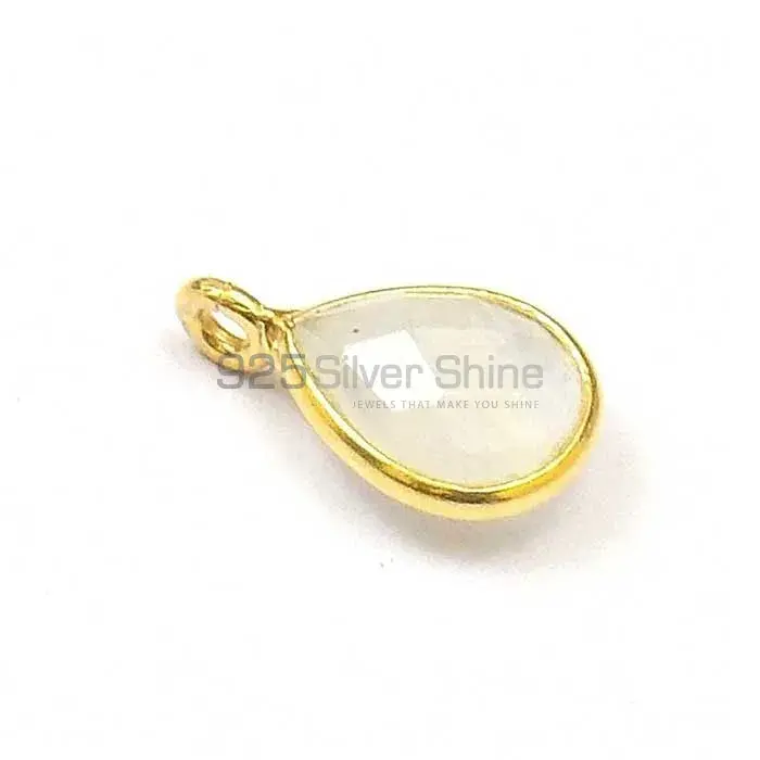 Rainbow Moonstone Pear Gemstone Single Bail Bezel Sterling Silver Gold Vermeil Gemstone Connector 925GC222