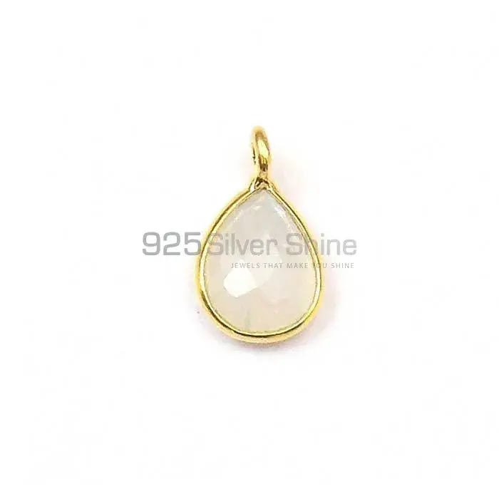 Rainbow Moonstone Pear Gemstone Single Bail Bezel Sterling Silver Gold Vermeil Gemstone Connector 925GC222_1