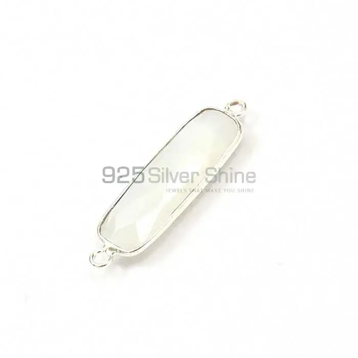 Rainbow Moonstone Rectangle Gemstone Double Bail Bezel Sterling Silver Connector 925GC125