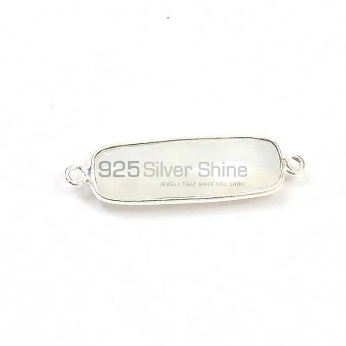 Rainbow Moonstone Rectangle Gemstone Double Bail Bezel Sterling Silver Connector 925GC125_1
