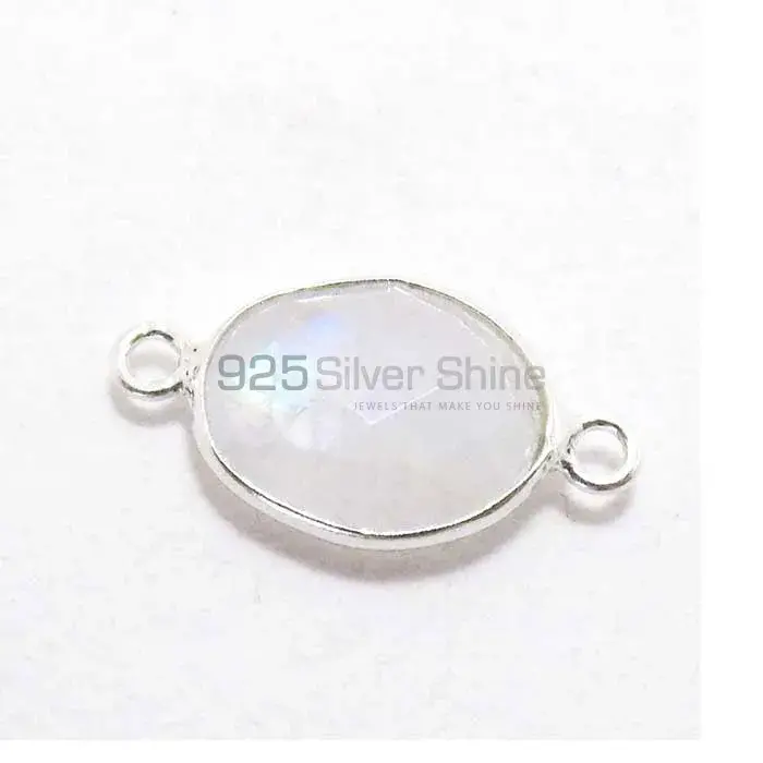 Rainbow Moonstone Round Gemstone Double Bail Bezel Sterling Silver Gemstone Connector 925GC217