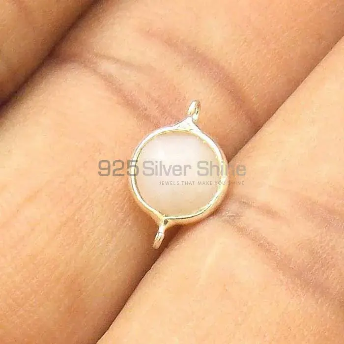 Rainbow Moonstone Round Gemstone Double Bail Bezel Sterling Silver Gemstone Connector 925GC352