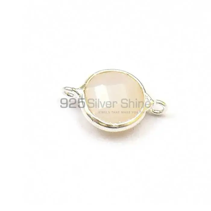 Rainbow Moonstone Round Gemstone Double Bail Bezel Sterling Silver Gemstone Connector 925GC352_1