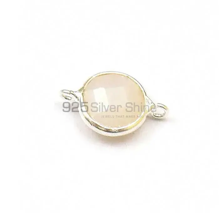 Rainbow Moonstone Round Gemstone Double Bail Bezel Sterling Silver Gemstone Connector 925GC352_2