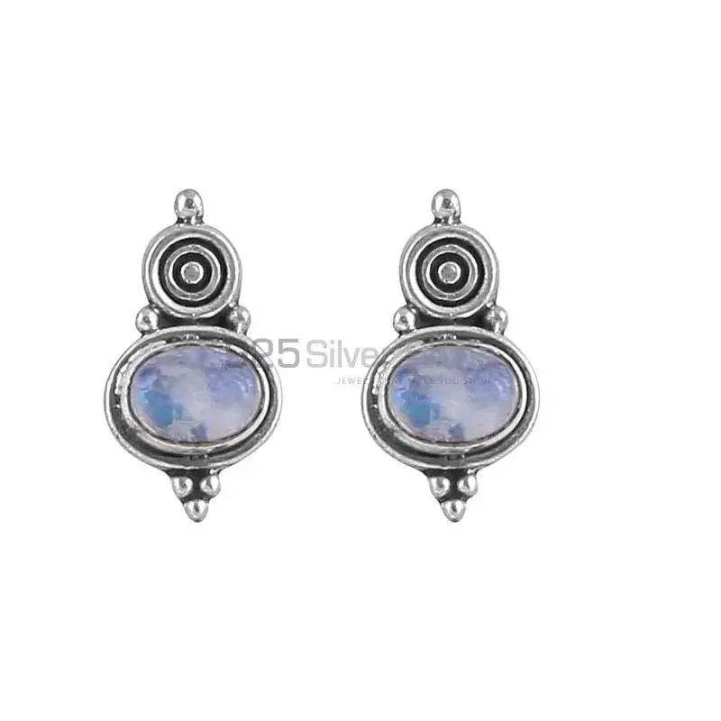 Rainbow Moonstone Studs Earring In Sterling Silver Jewelry By Pair 925SE18