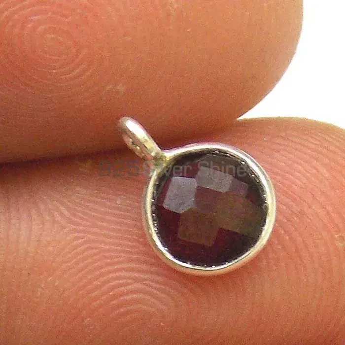 Red Garnet Quartz Round Gemstone Single Bail Bezel Sterling Silver Gemstone Connector 925GC351