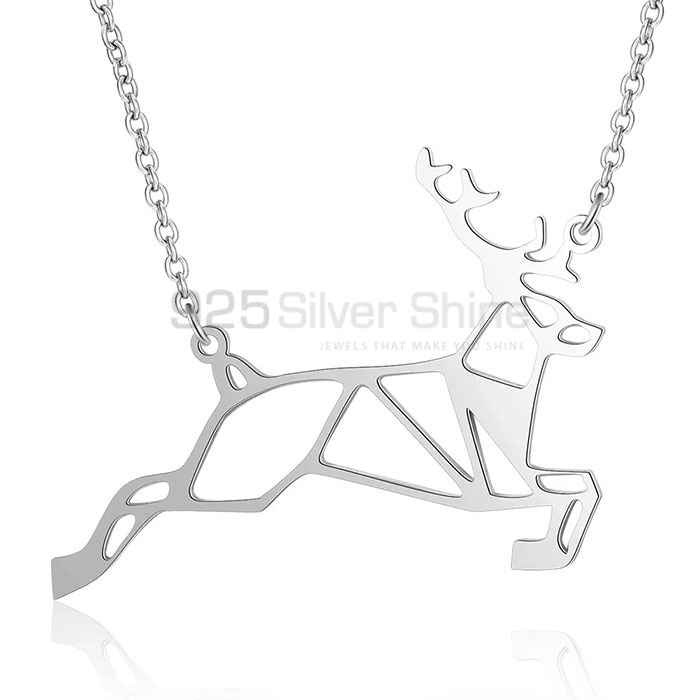 Reindeer Silver Necklace, Wholesale Animal Minimalist Necklace In 925 Sterling Silver AMN199