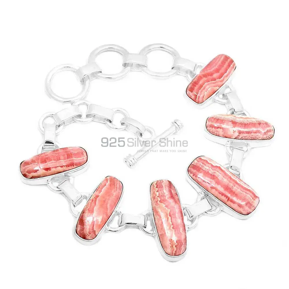 Rhodochrosite Gemstone Bracelets In 925 Fine Silver Jewelry 925SB312-1_1