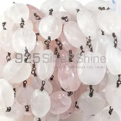 Rose Quartz Gemstone Plain Oval Rosary Chain. "Wire Wrapped 1 Feet Roll Chain" 925RC222