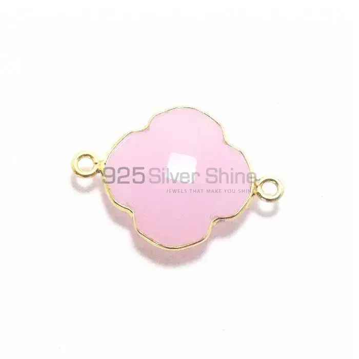 Rose Quartz Flower Gemstone Double Bail Bezel Sterling Silver Gold Vermeil Gemstone Connector 925GC217-1