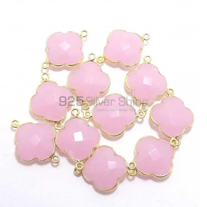 Rose Quartz Flower Gemstone Double Bail Bezel Sterling Silver Gold Vermeil Gemstone Connector 925GC217-1_1