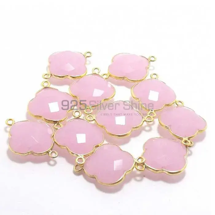 Rose Quartz Flower Gemstone Double Bail Bezel Sterling Silver Gold Vermeil Gemstone Connector 925GC217-1_2