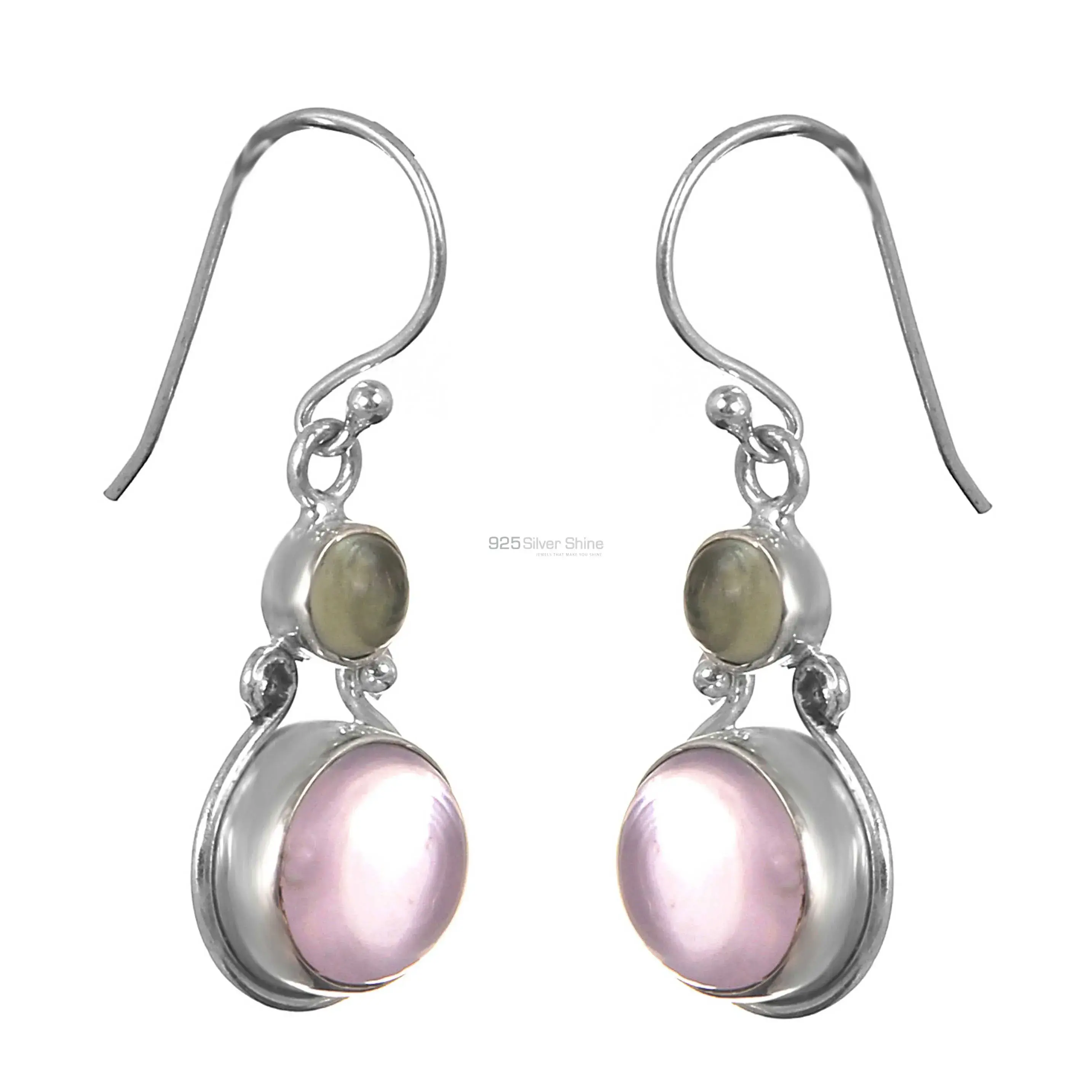 Rose Quartz Gemstone Earrings In Sterling Silver Jewelry 925SE169_0
