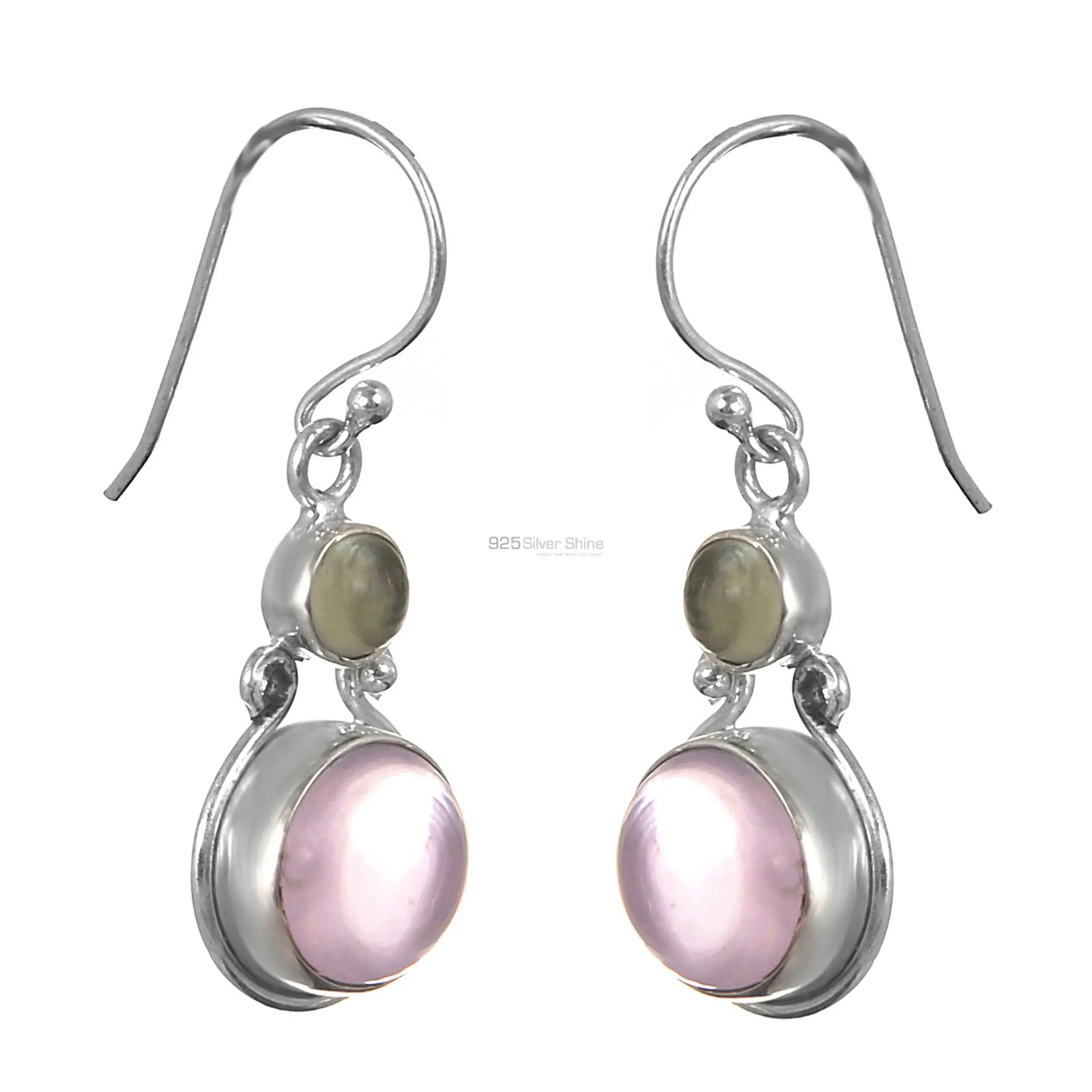 Rose Quartz Gemstone Earrings In Sterling Silver Jewelry 925SE169_1