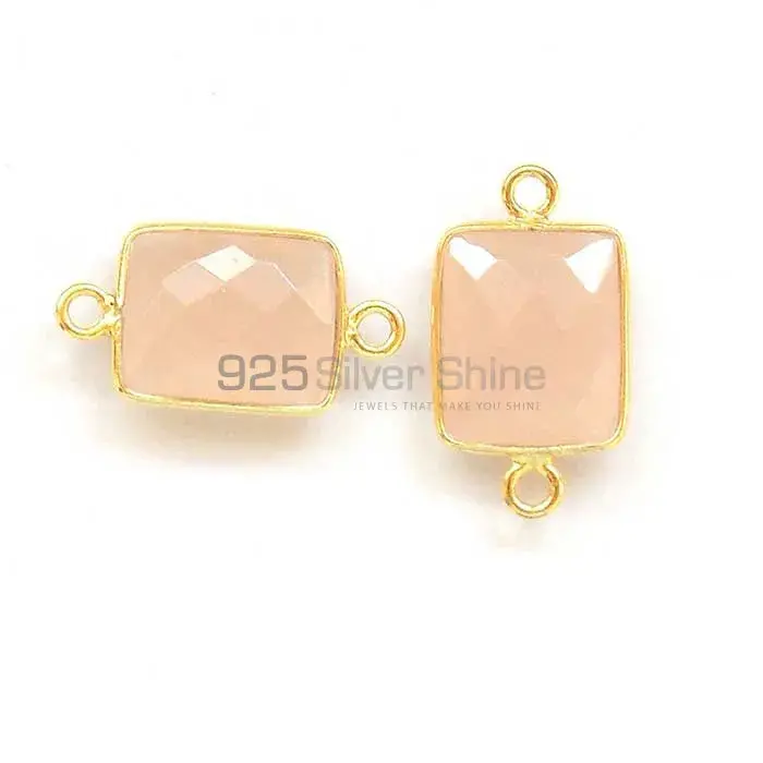 Rose Quartz Octagon Gemstone Double Bail Bezel Sterling Silver Gold Vermeil Gemstone Connector 925GC328