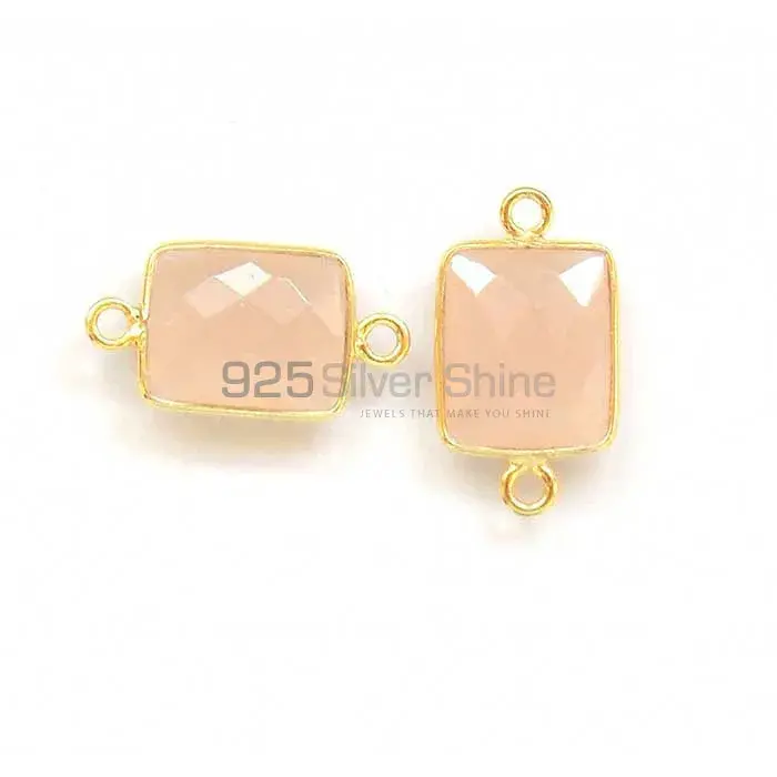 Rose Quartz Octagon Gemstone Double Bail Bezel Sterling Silver Gold Vermeil Gemstone Connector 925GC328_0