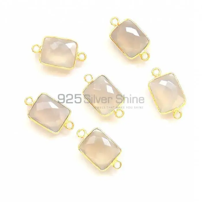 Rose Quartz Octagon Gemstone Double Bail Bezel Sterling Silver Gold Vermeil Gemstone Connector 925GC328_1