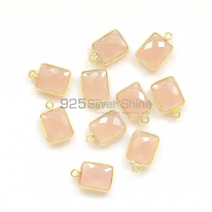 Rose Quartz Octagon Gemstone Single Bail Bezel Sterling Silver Gold Vermeil Gemstone Connector 925GC329