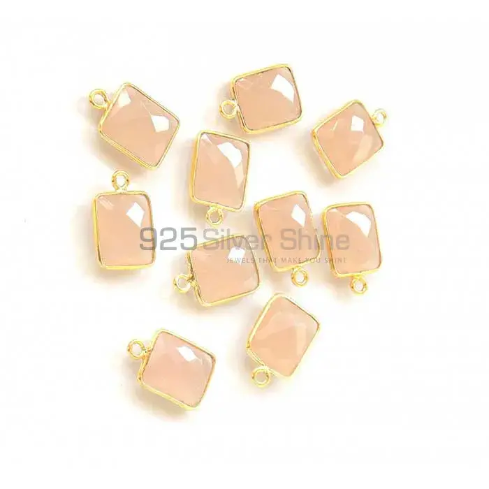 Rose Quartz Octagon Gemstone Single Bail Bezel Sterling Silver Gold Vermeil Gemstone Connector 925GC329_1