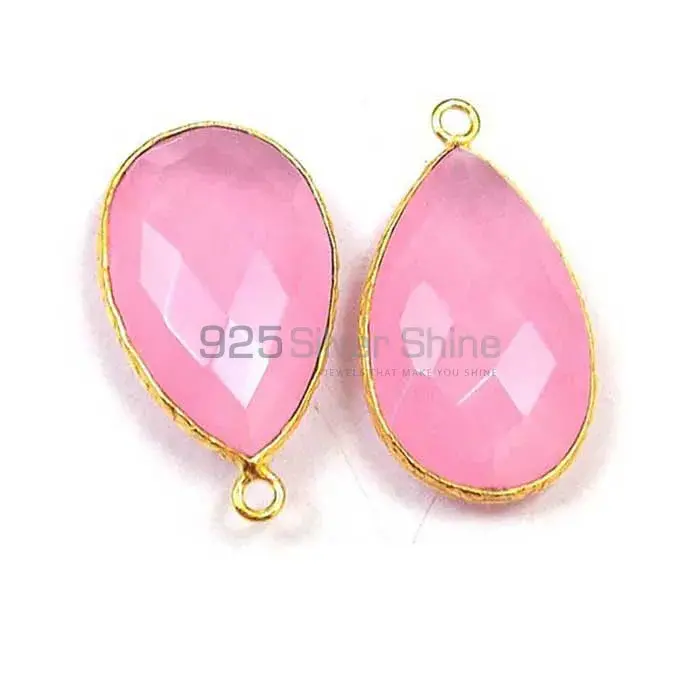 Rose Quartz Pear Gemstone Single Bail Bezel Sterling Silver Gold Vermeil Connector 925GC167