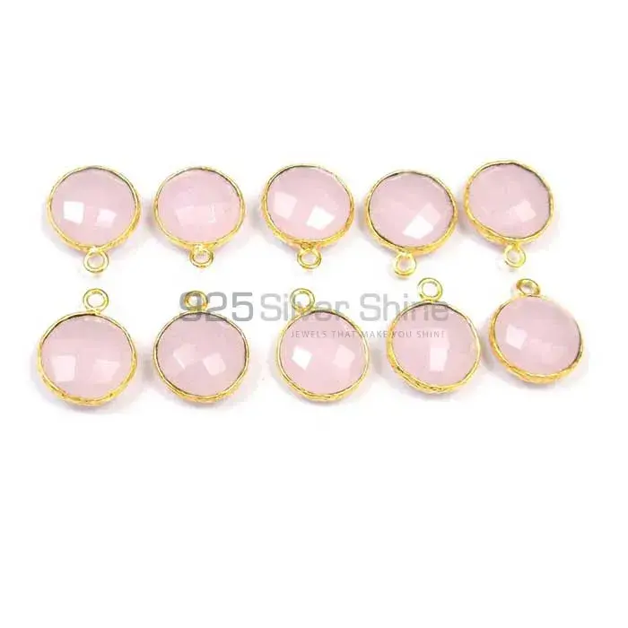 Rose Quartz Round Gemstone Single Bail Bezel Sterling Silver Gold Vermeil Connector 925GC163