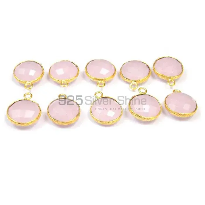 Rose Quartz Round Gemstone Single Bail Bezel Sterling Silver Gold Vermeil Connector 925GC163_4