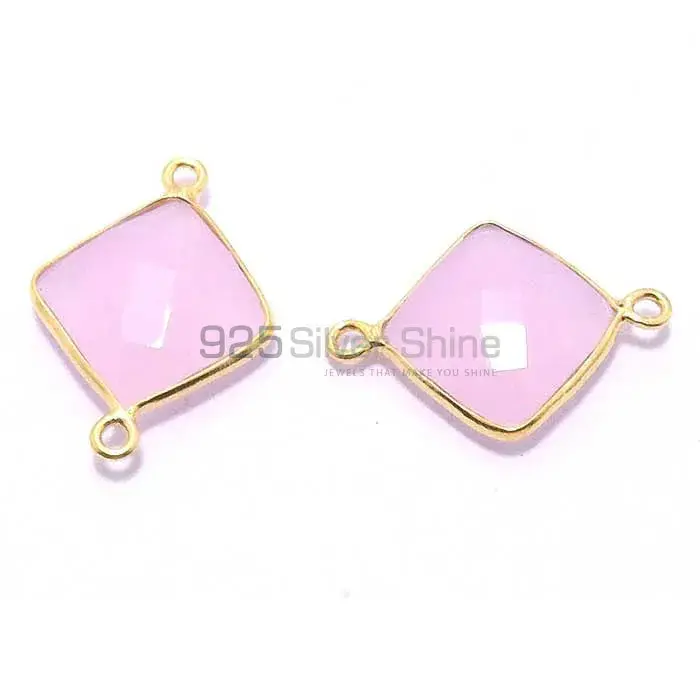 Rose Quartz Square Gemstone Double Bail Bezel Sterling Silver Gold Vermeil Gemstone Connector 925GC276