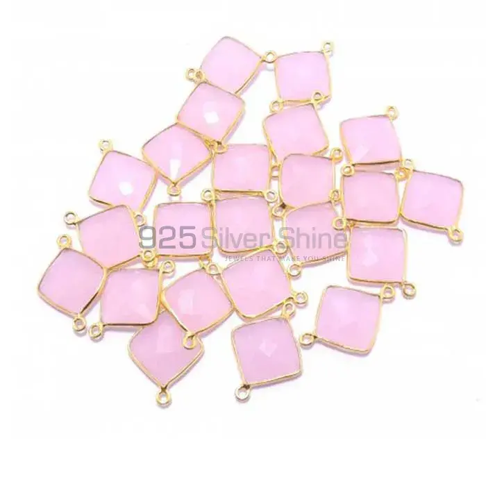 Rose Quartz Square Gemstone Double Bail Bezel Sterling Silver Gold Vermeil Gemstone Connector 925GC276_0