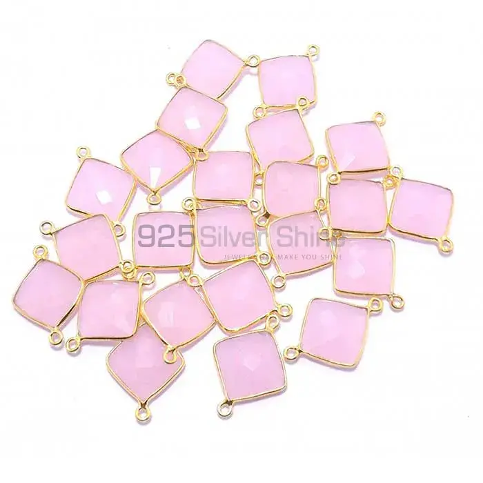 Rose Quartz Square Gemstone Double Bail Bezel Sterling Silver Gold Vermeil Gemstone Connector 925GC276_1