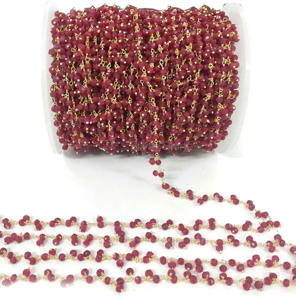 Ruby Gemstone Rosary Chain. "Wire Wrapped 1 Feet Roll Chain" 925RC223